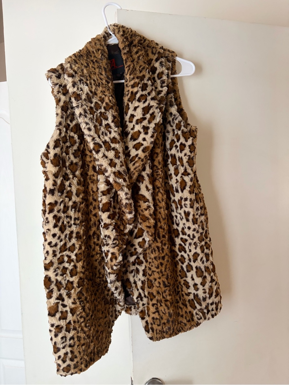 Adrienne Landau Women’s Leopard Print Faux Fur Vest Button Closure- Brown/Tan L